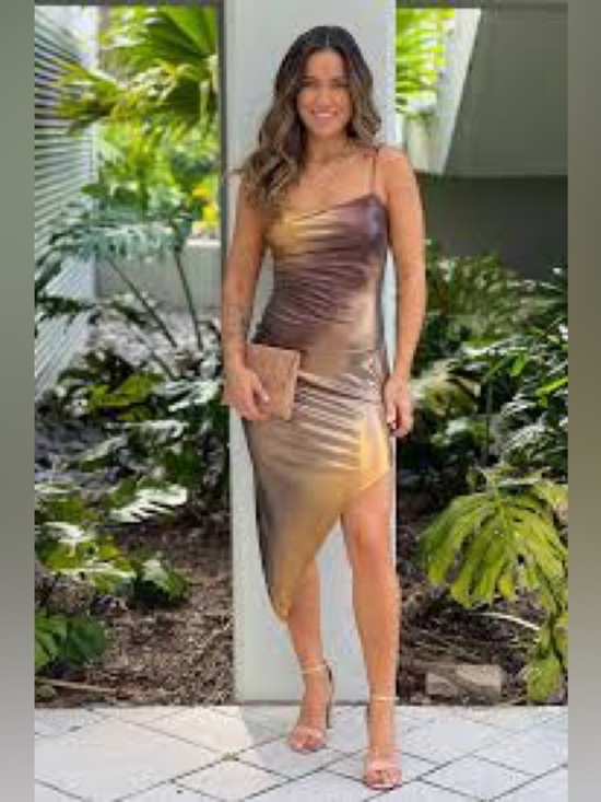 Lovely Day Dresses & Skirts - Lovely Day Metallic Bronze-Gold Asymmetrical Slip Dress